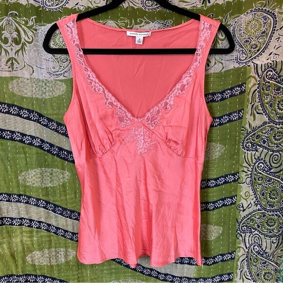 Y2K Banana Republic Coral Silk and Lace Fairycore Camisole Blouse Size 10 - Picture 1 of 13